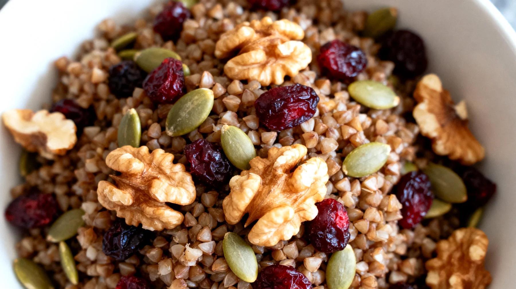 Insalata di grano saraceno con noci, mirtilli e semi di zucca"
