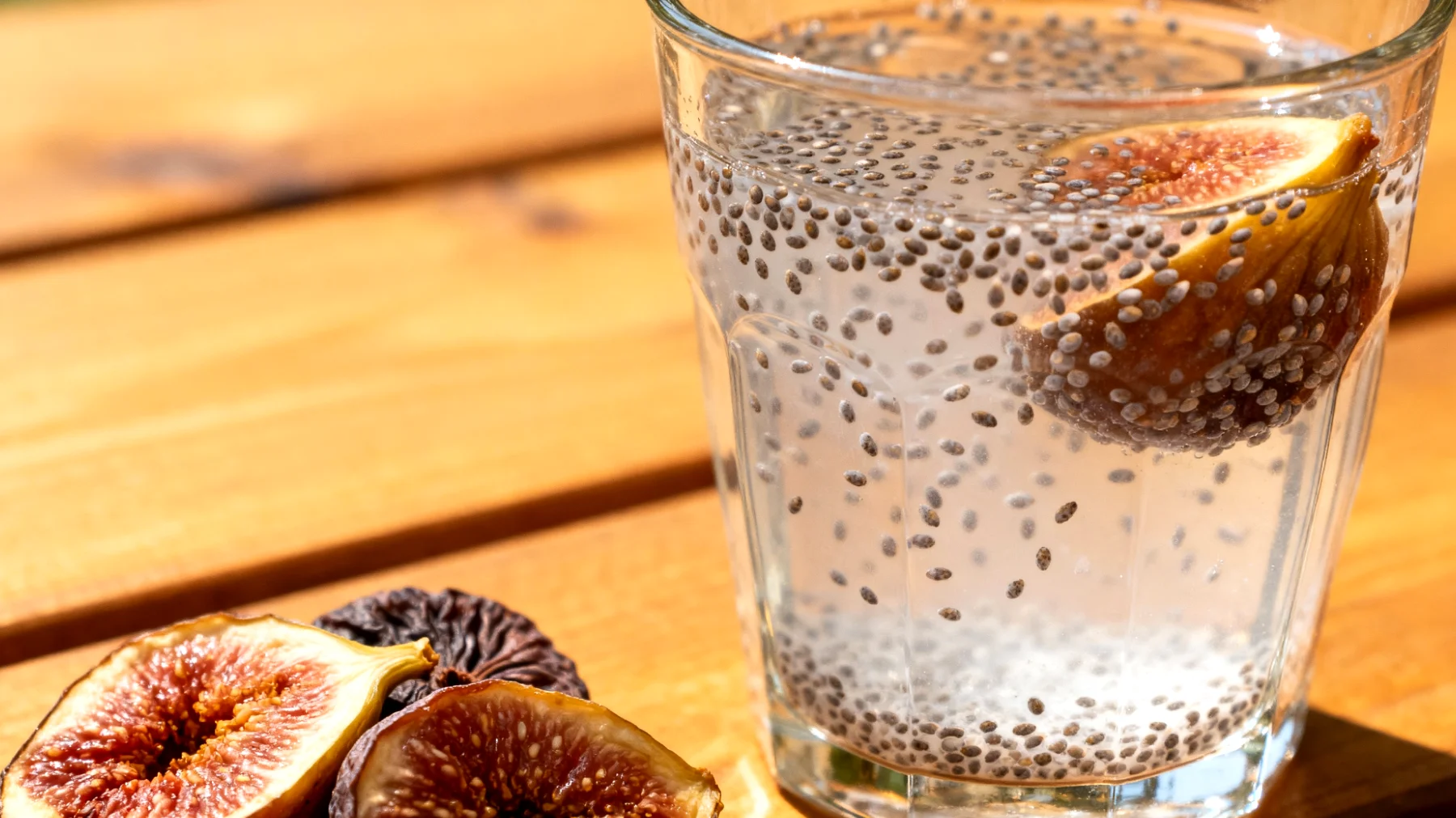 Kefir d'acqua con semi di chia e fichi secchi"