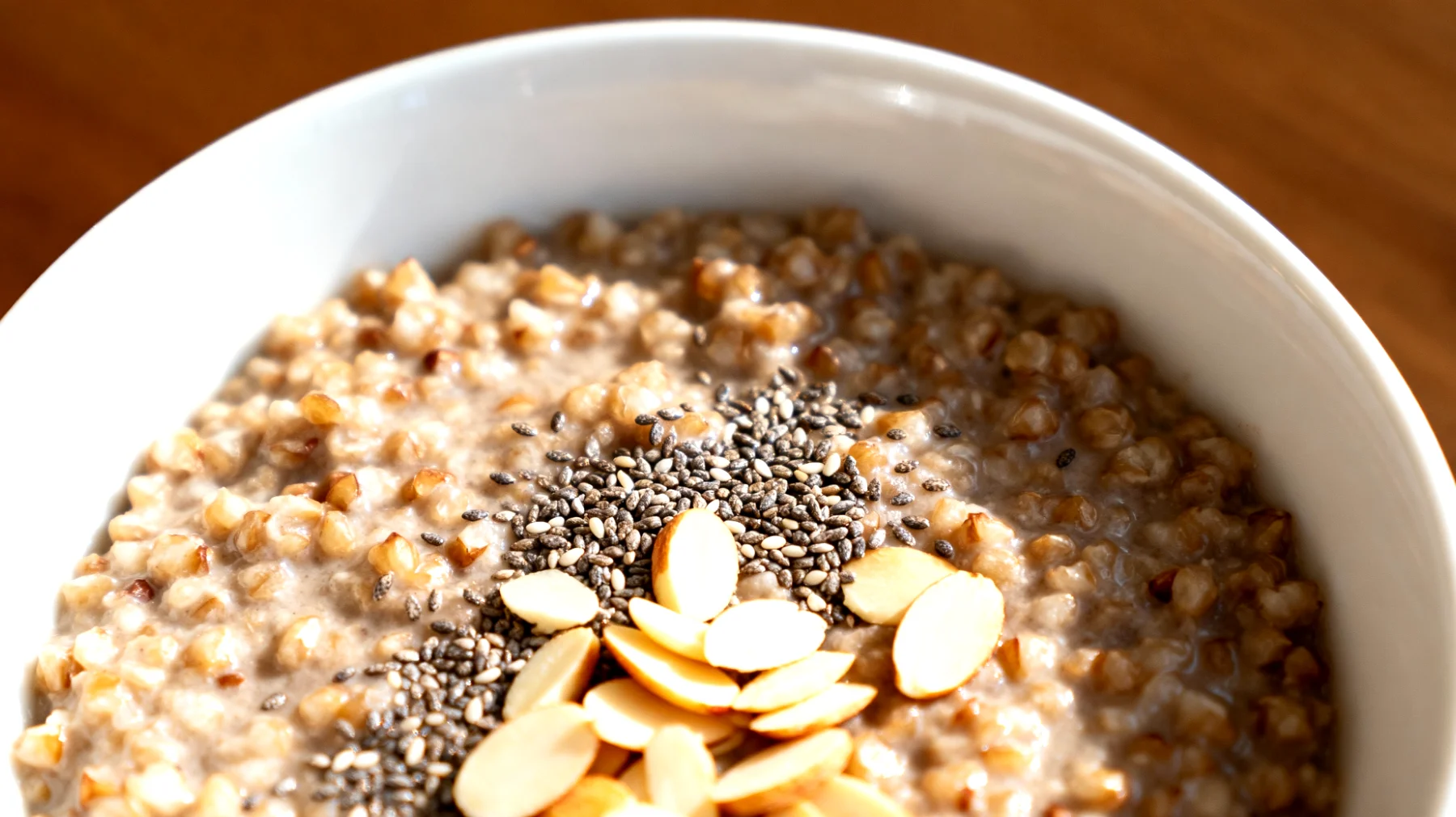 Porridge di grano saraceno con semi di chia e mandorle"
