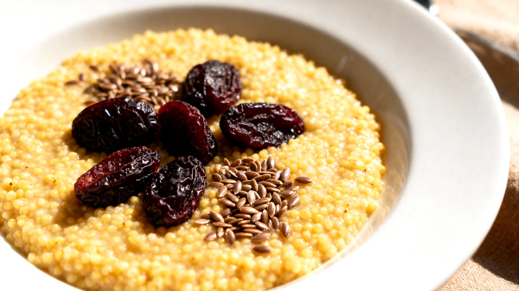 Porridge di miglio con prugne secche e semi di lino"