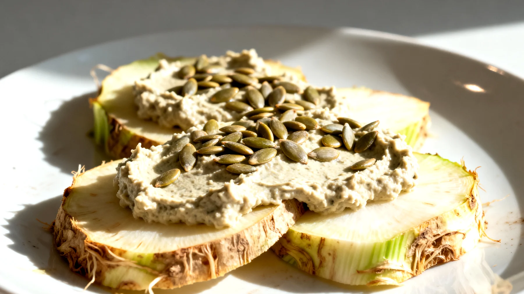 Sedano rapa crudo con crema di semi di girasole"