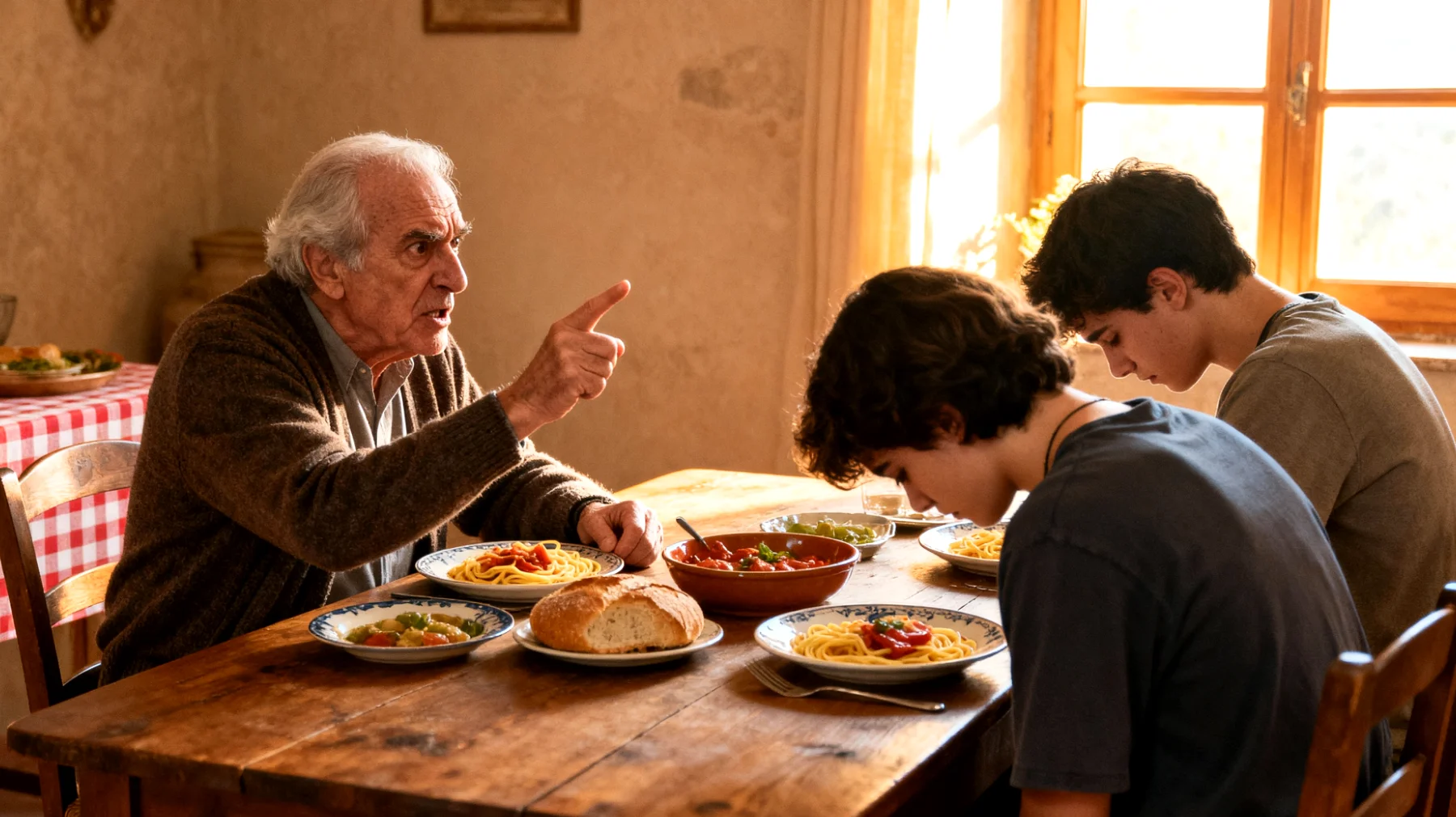 Nonno che esercita pressioni eccessive sui nipoti giovani adulti riguardo alle loro scelte di vita, carriera e aspettative familiari, creando tensioni e senso di inadeguatezza"