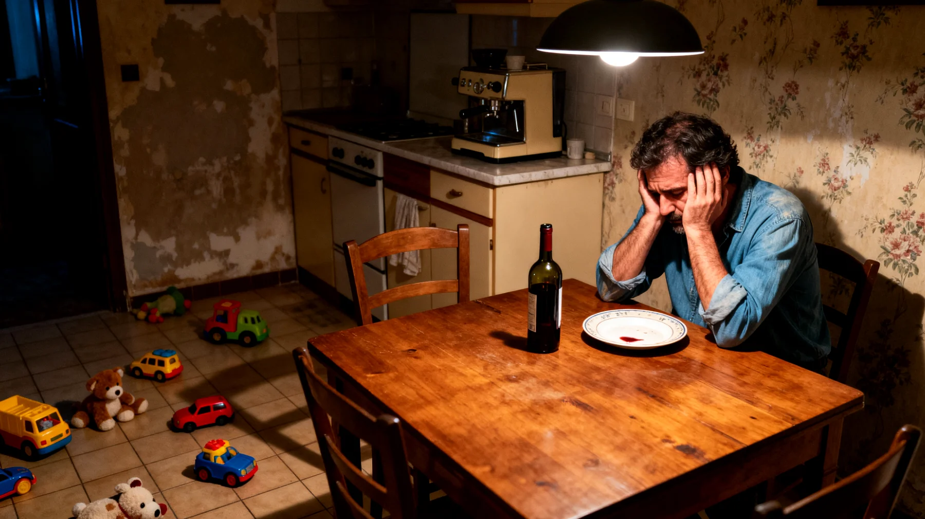 Papà che si sente costantemente inadeguato e prova sensi di colpa perché, a causa degli impegni lavorativi e delle responsabilità quotidiane, ritiene di non dedicare abbastanza tempo ed energie di qualità ai suoi bambini, temendo di non essere un buon padre e di compromettere il loro sviluppo emotivo e il legame affettivo"