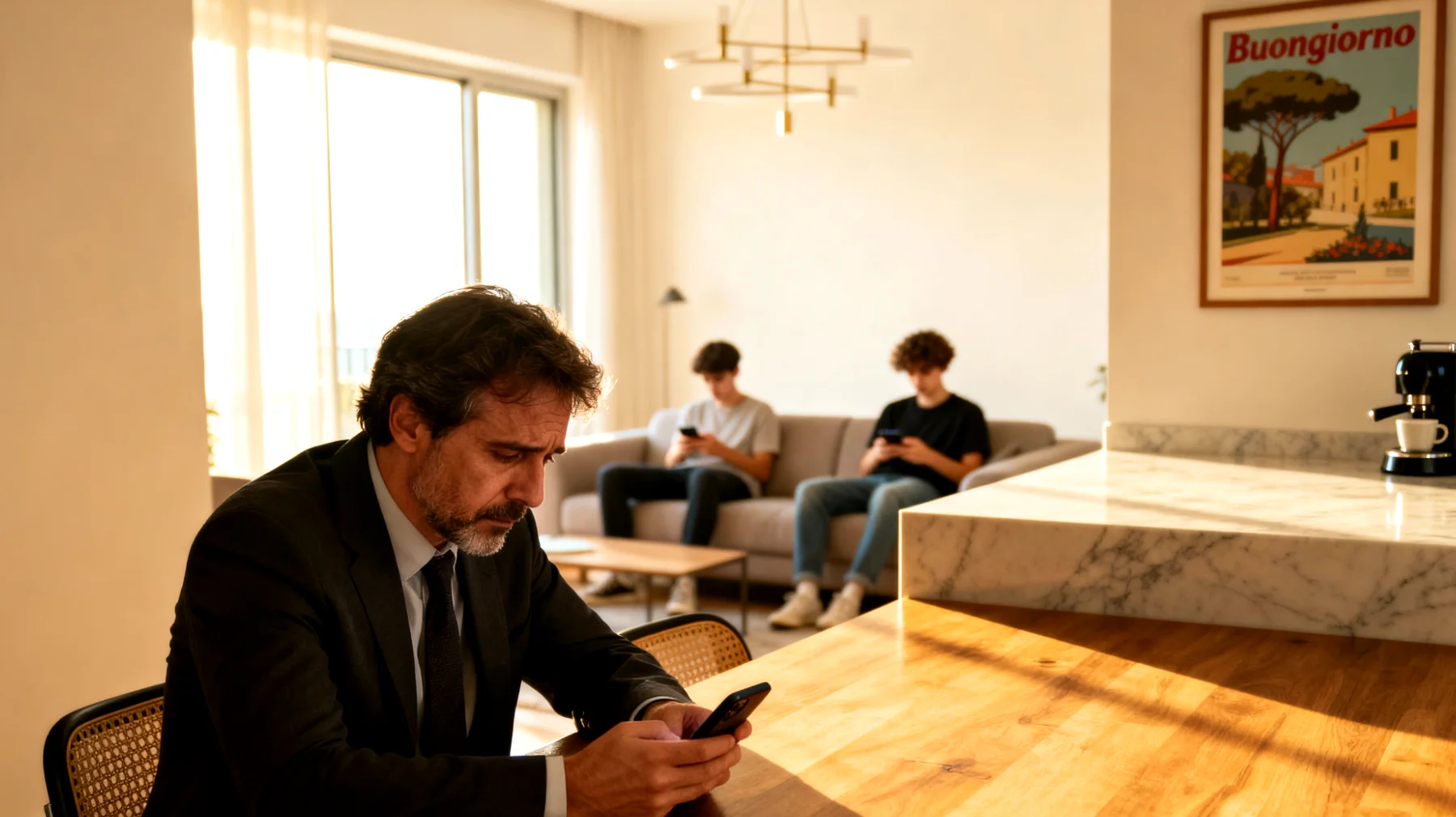 Un papà che lavora molto fatica a trovare momenti significativi da condividere con i suoi figli ormai giovani adulti, sentendo che il rapporto si sta affievolendo e limitandosi a conversazioni superficiali"