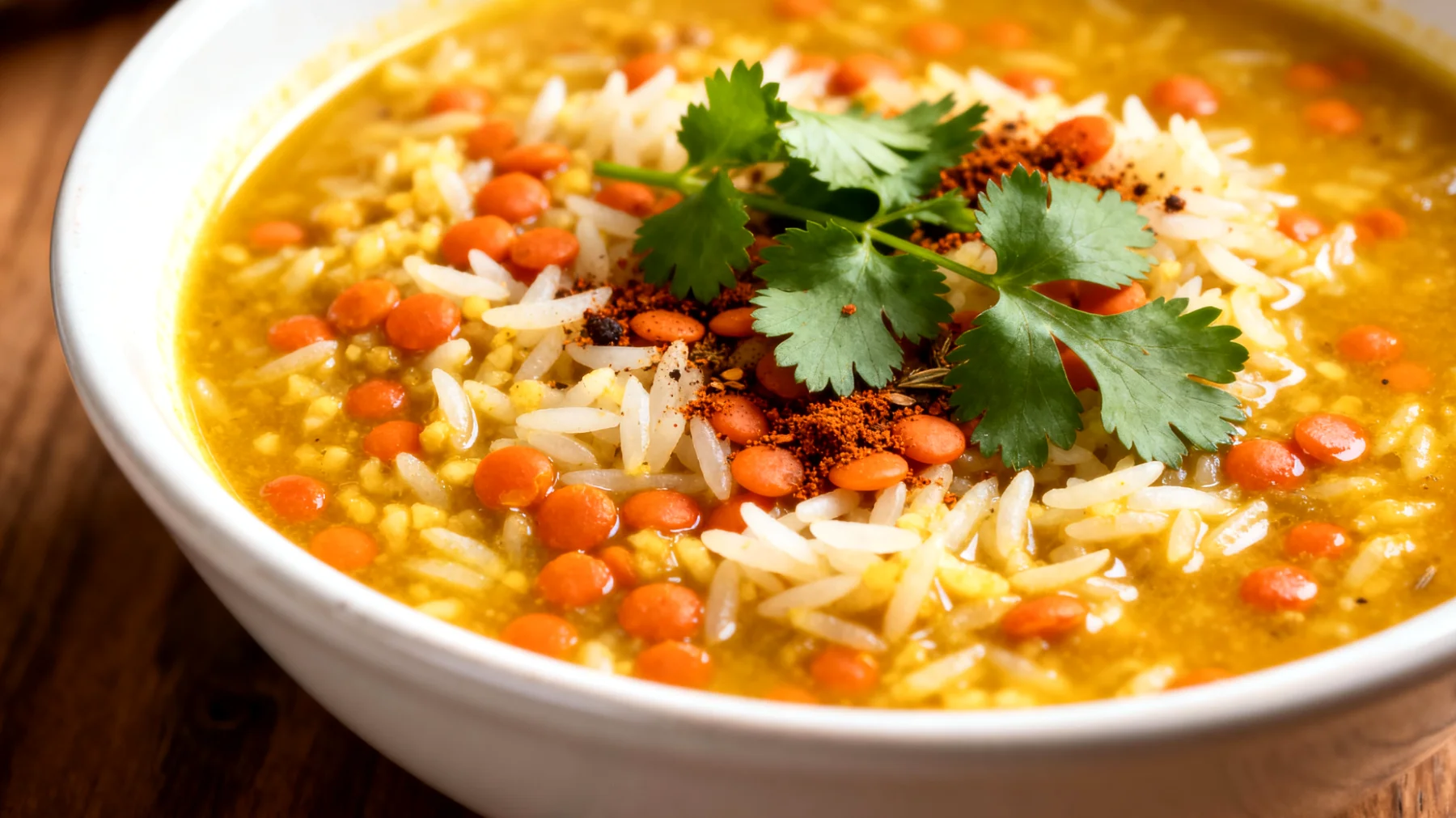 Kitchari (zuppa di riso basmati e lenticchie rosse con spezie)"