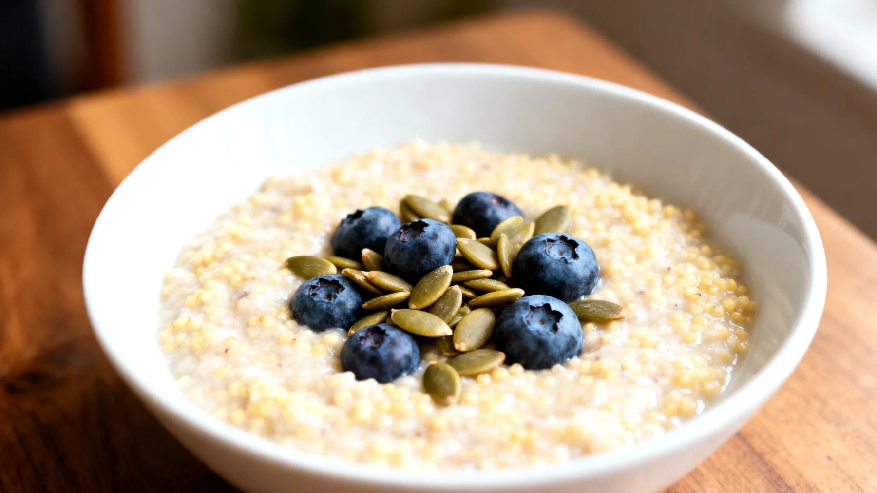 Porridge di miglio con semi di zucca e mirtilli"