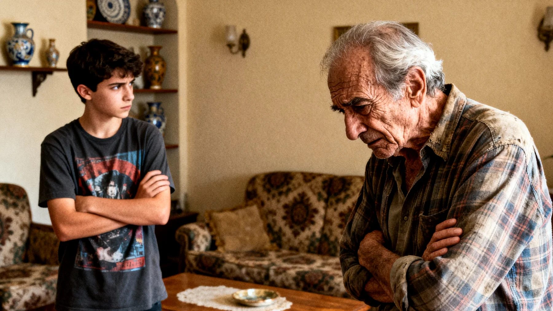 Nonno che fatica a gestire il nipote adolescente con comportamenti ribelli, oppositivi e impulsivi, sentendosi ignorato e mancato di rispetto"